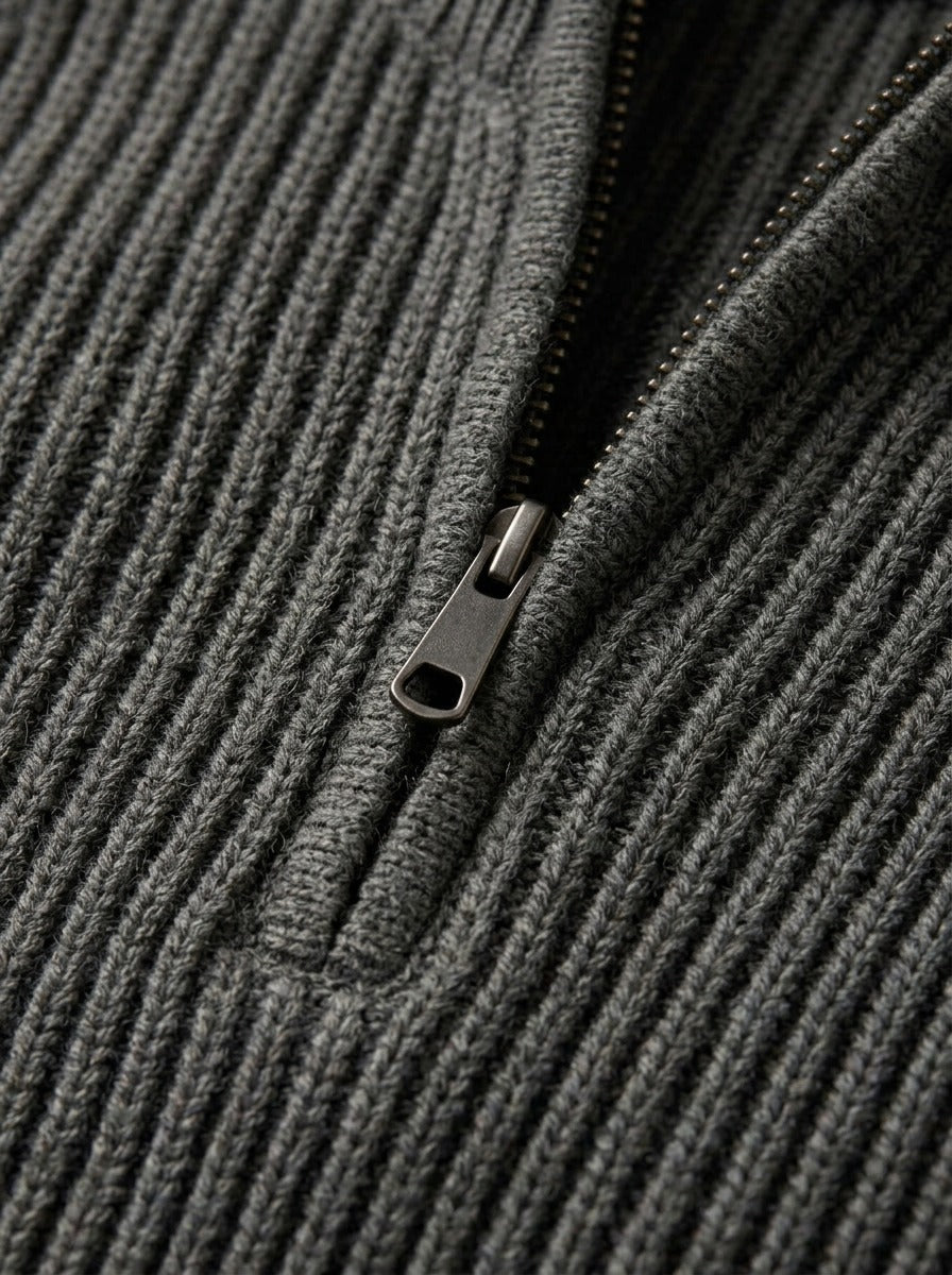 Coolidge rib knit half zip sweater, fabric close up, Gentlemens Manor