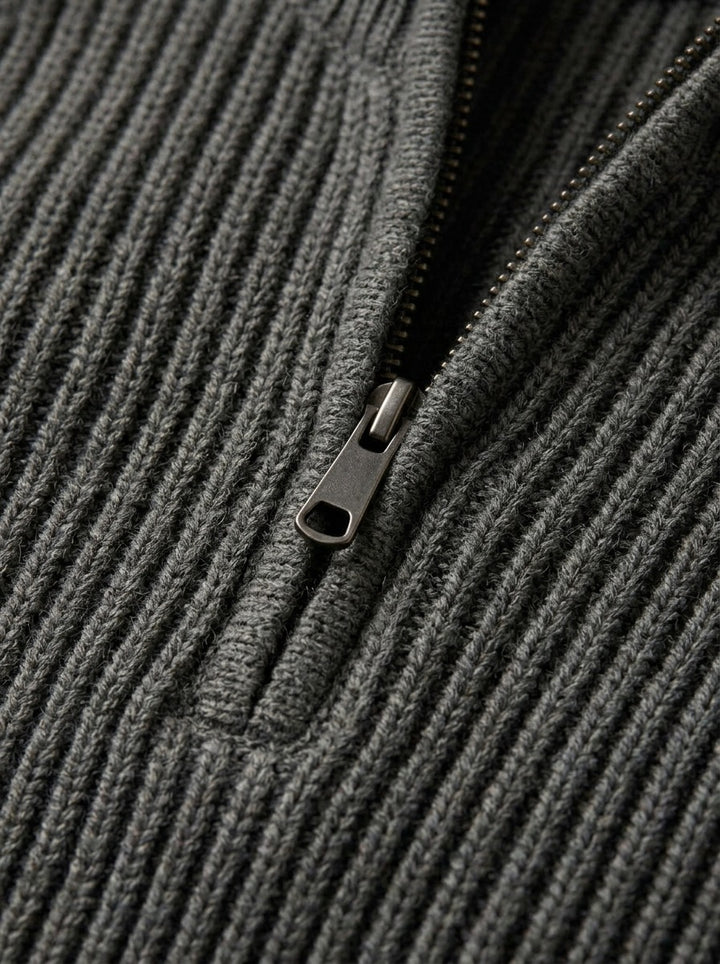Coolidge rib knit half zip sweater, fabric close up, Gentlemens Manor