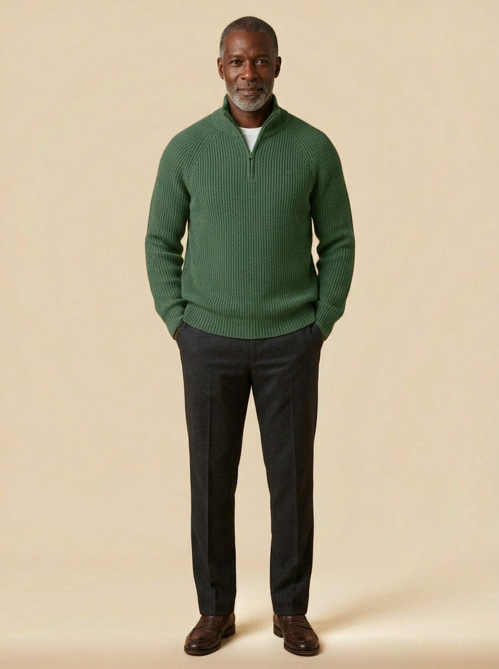 Coolidge rib knit half zip sweater in Green, studio, Gentlemens Manor