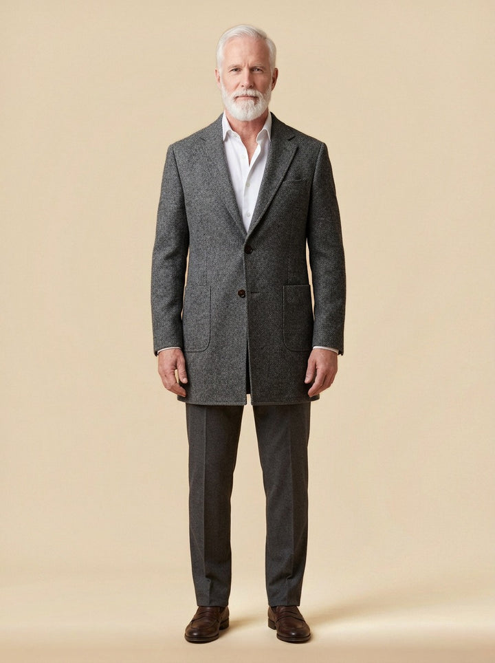 Copeland patch pocket wool coat in Grey, studio, Gentlemens Manor