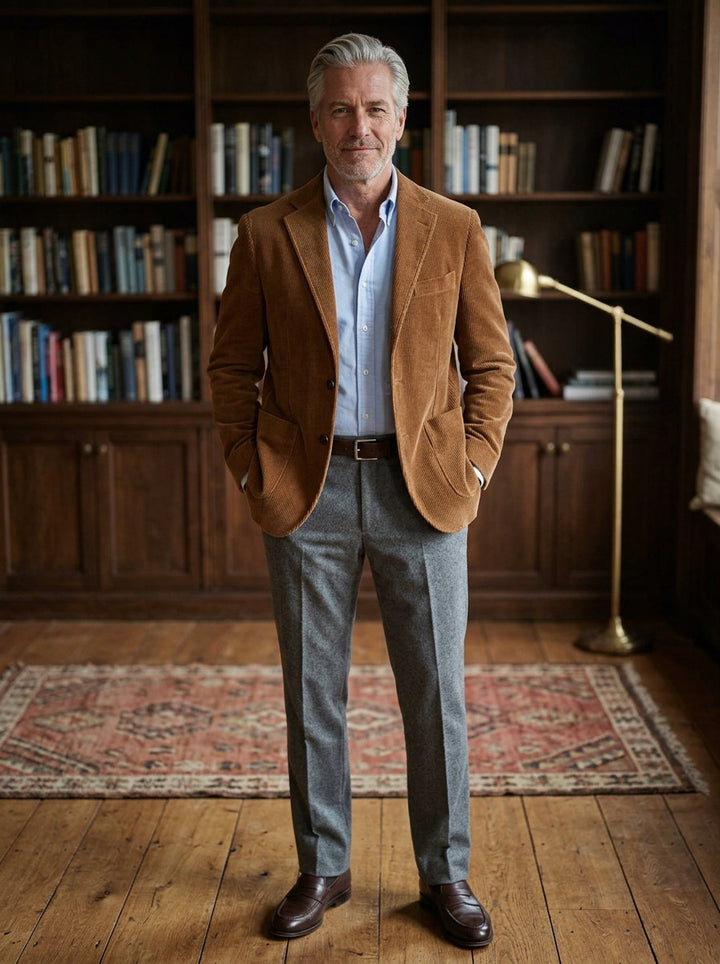 Copley corduroy blazer in Brown, lifestyle in a private study, Gentlemens Manor