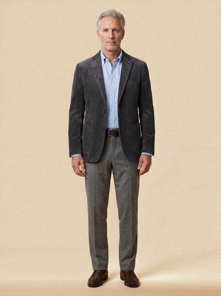 Copley corduroy blazer in Charcoal, studio, Gentlemens Manor