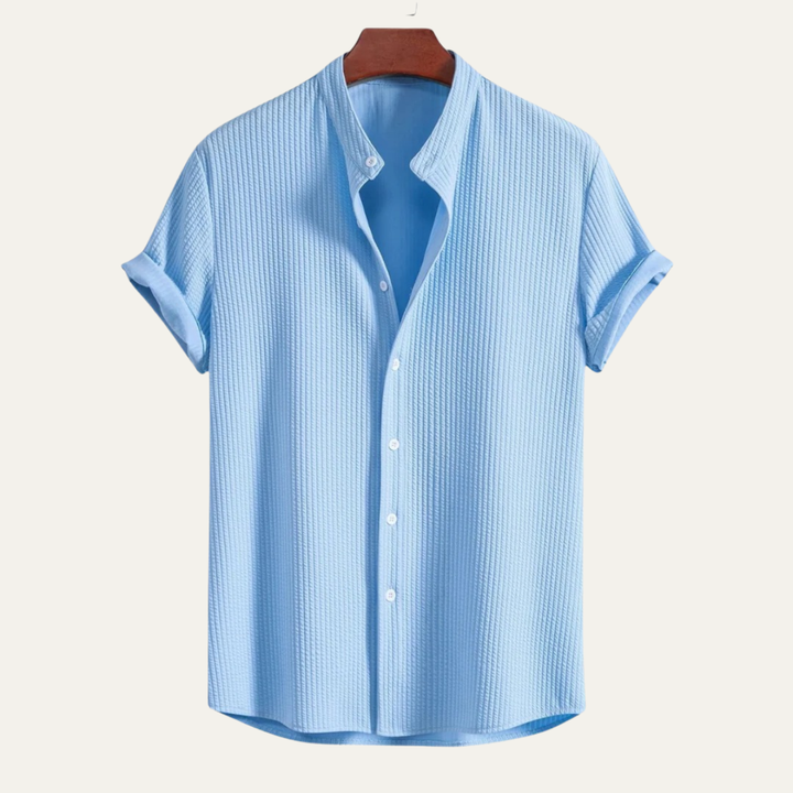 Corbin short sleeve shirt in Blue, product flat lay - Gentlemens Manor