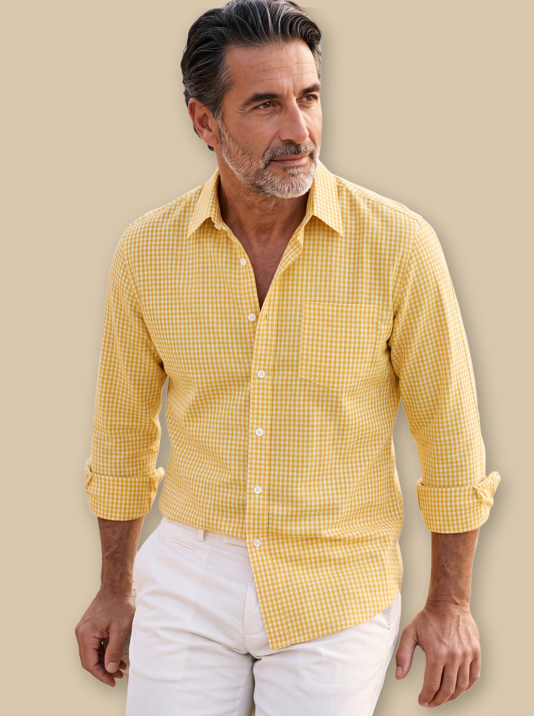 Cornelius casual shirt in Mustard, studio - Gentlemens Manor