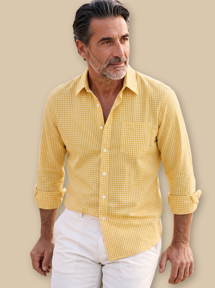 Cornelius casual shirt in Mustard, studio - Gentlemens Manor