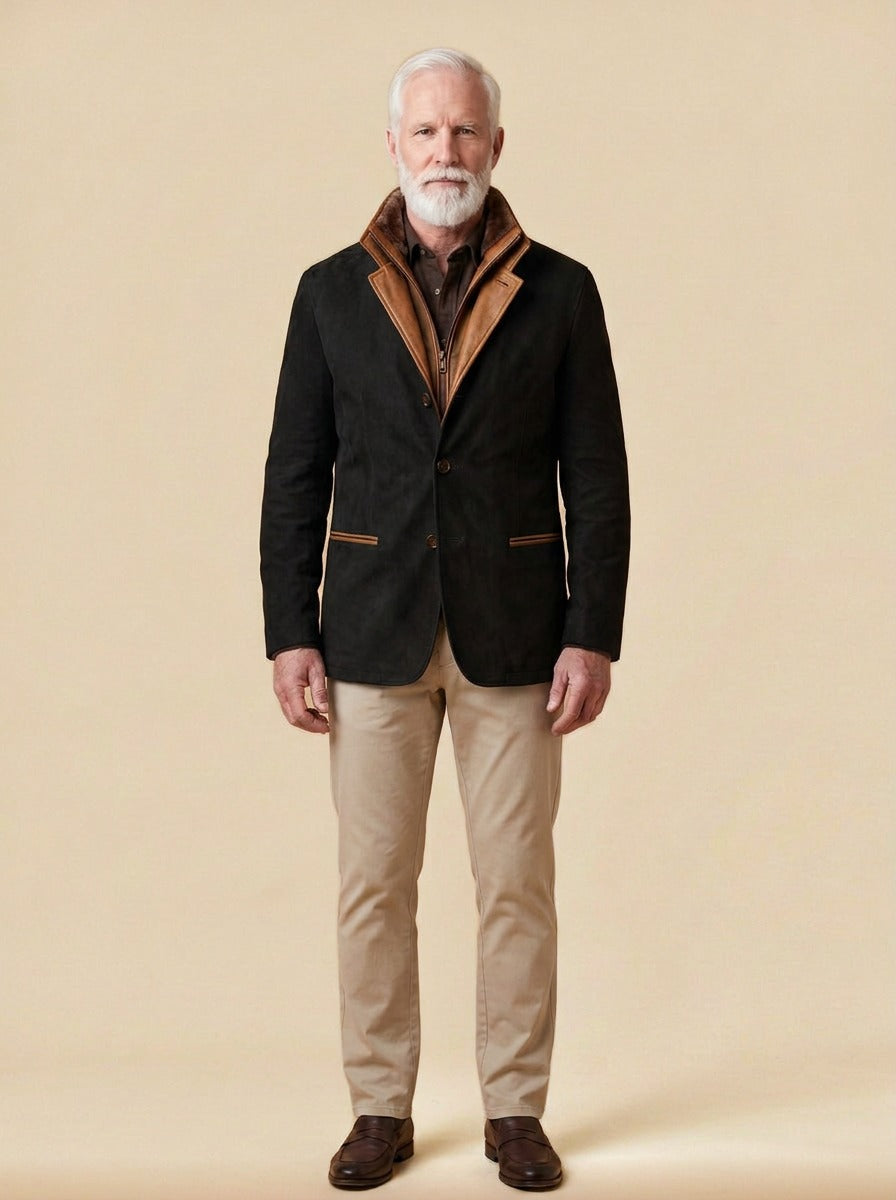 Cornell brushed zip bib jacket in Black, studio, Gentlemens Manor