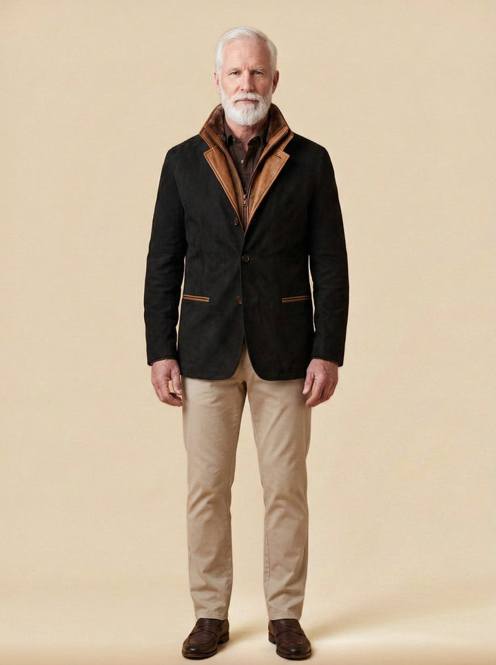 Cornell brushed zip bib jacket in Black, studio, Gentlemens Manor