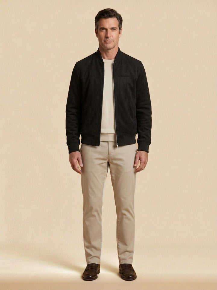 Corwin suede look bomber jacket in Black, studio, Gentlemens Manor