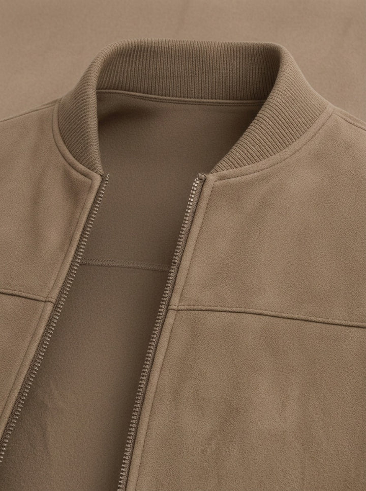 Corwin suede look bomber jacket, fabric close up, Gentlemens Manor