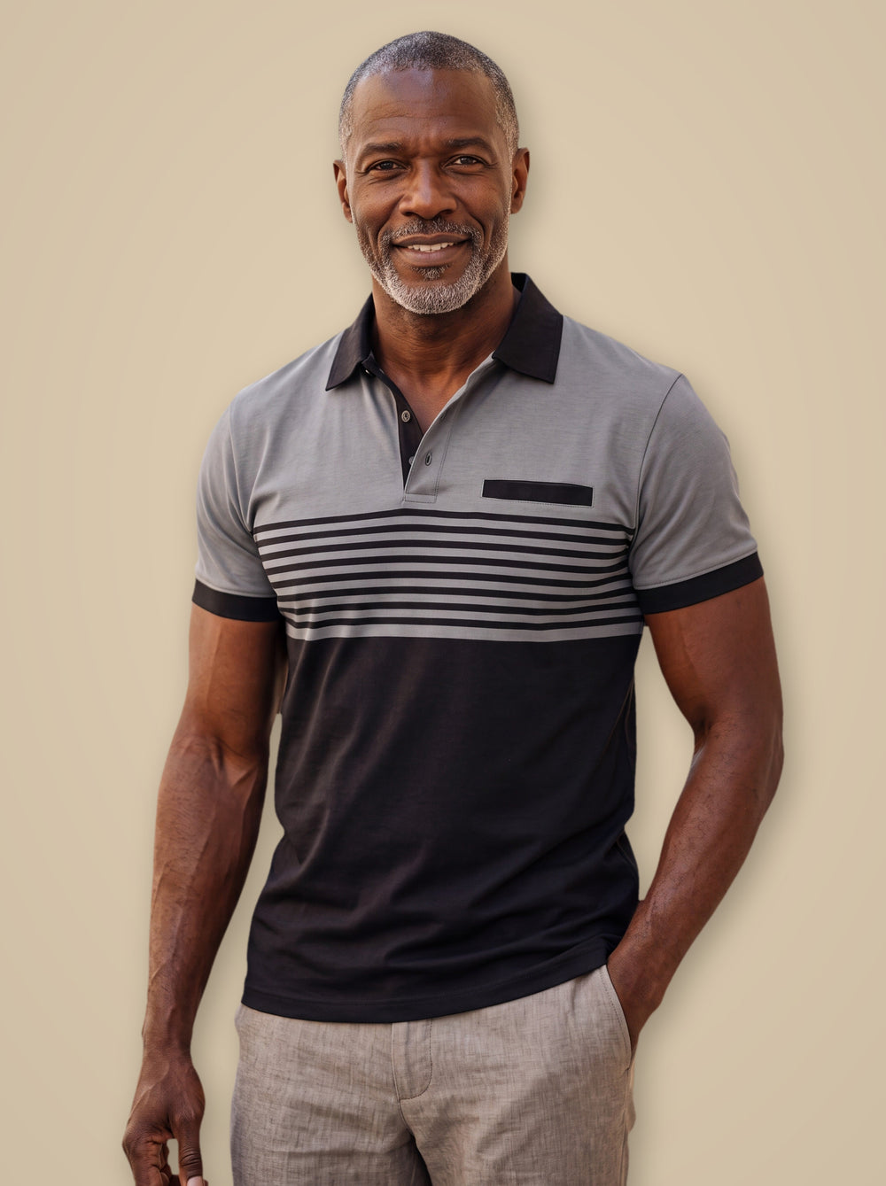 Crawford polo shirt in Charcoal, studio - Gentlemens Manor