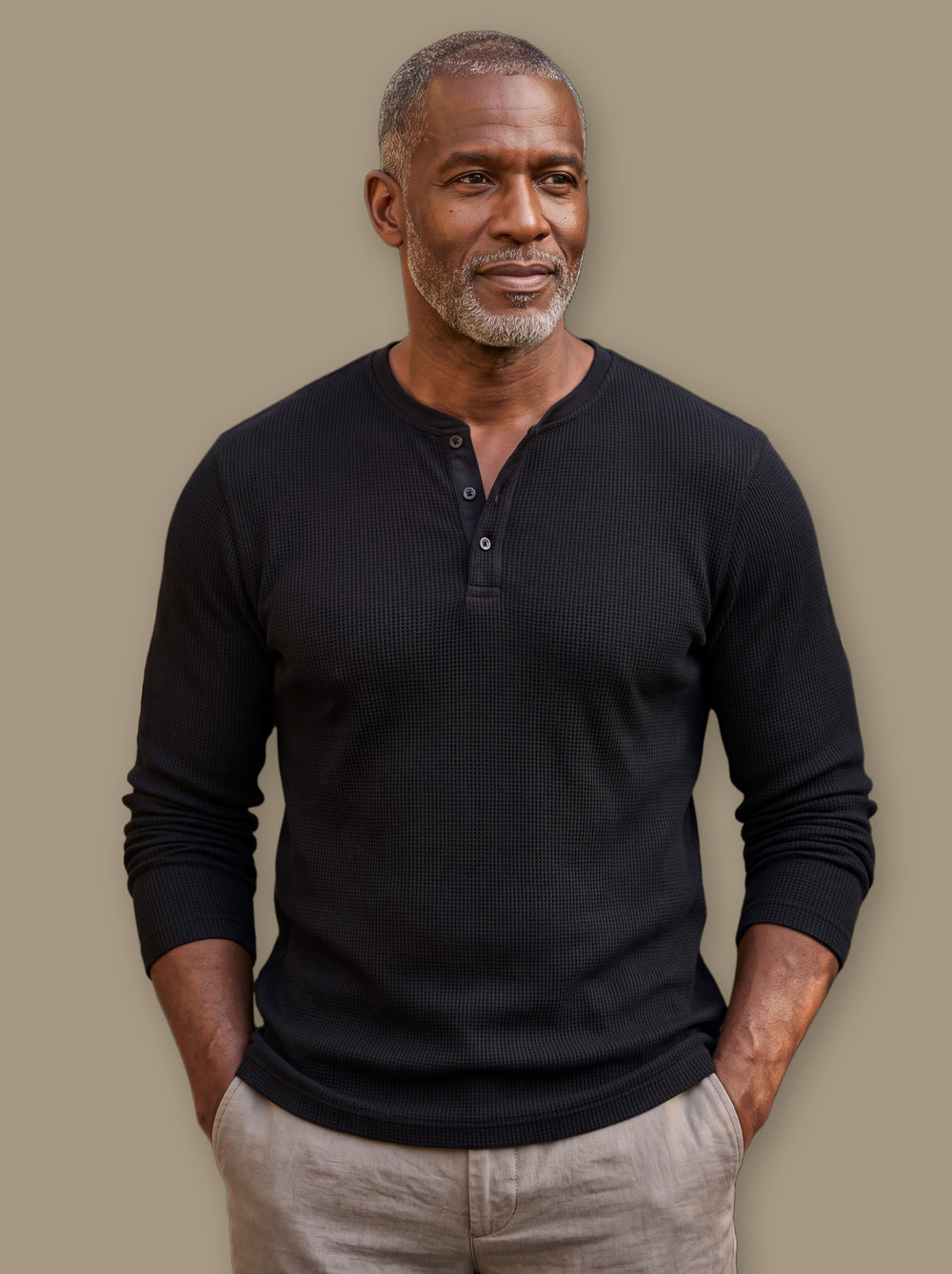 Cyrus henley thermal shirt in Black, studio - Gentlemens Manor