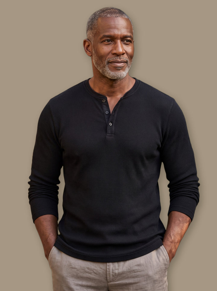 Cyrus henley thermal shirt in Black, studio - Gentlemens Manor