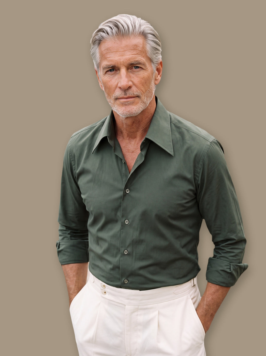 Dallas dress shirt in Olive, studio - Gentlemens Manor
