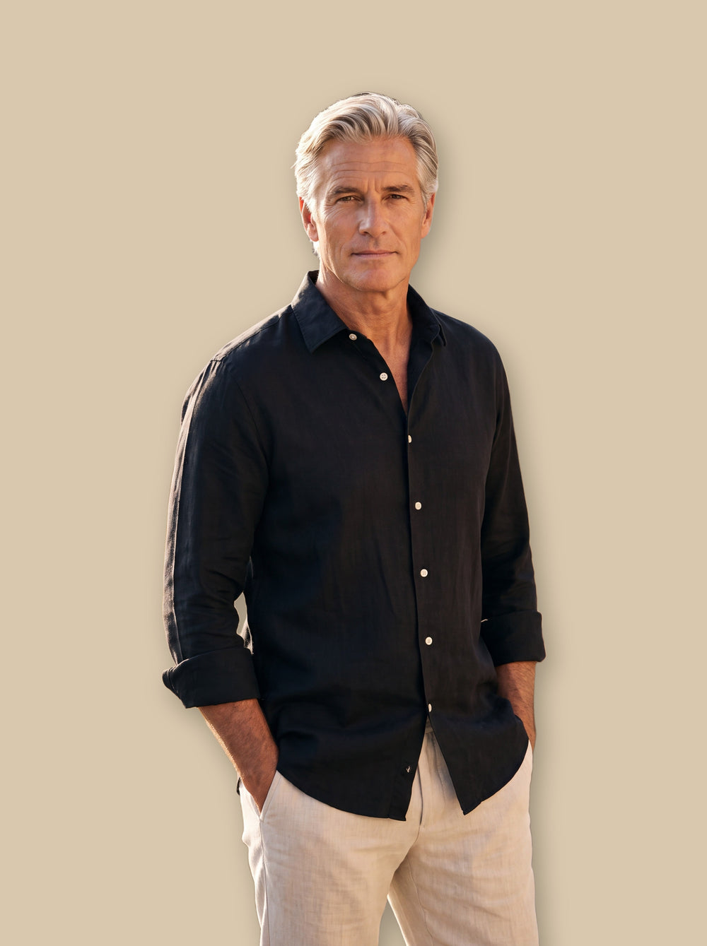 Dane linen shirt in Black, studio - Gentlemens Manor