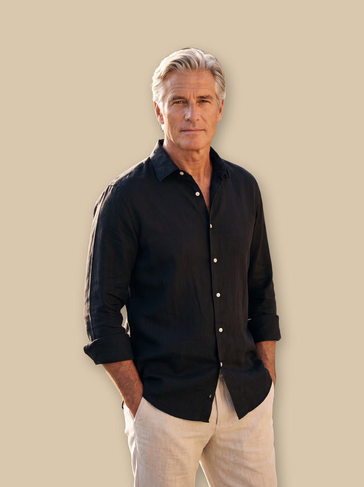 Dane linen shirt in Black, studio - Gentlemens Manor