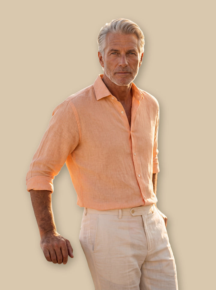 Dane linen shirt in Cream, studio - Gentlemens Manor
