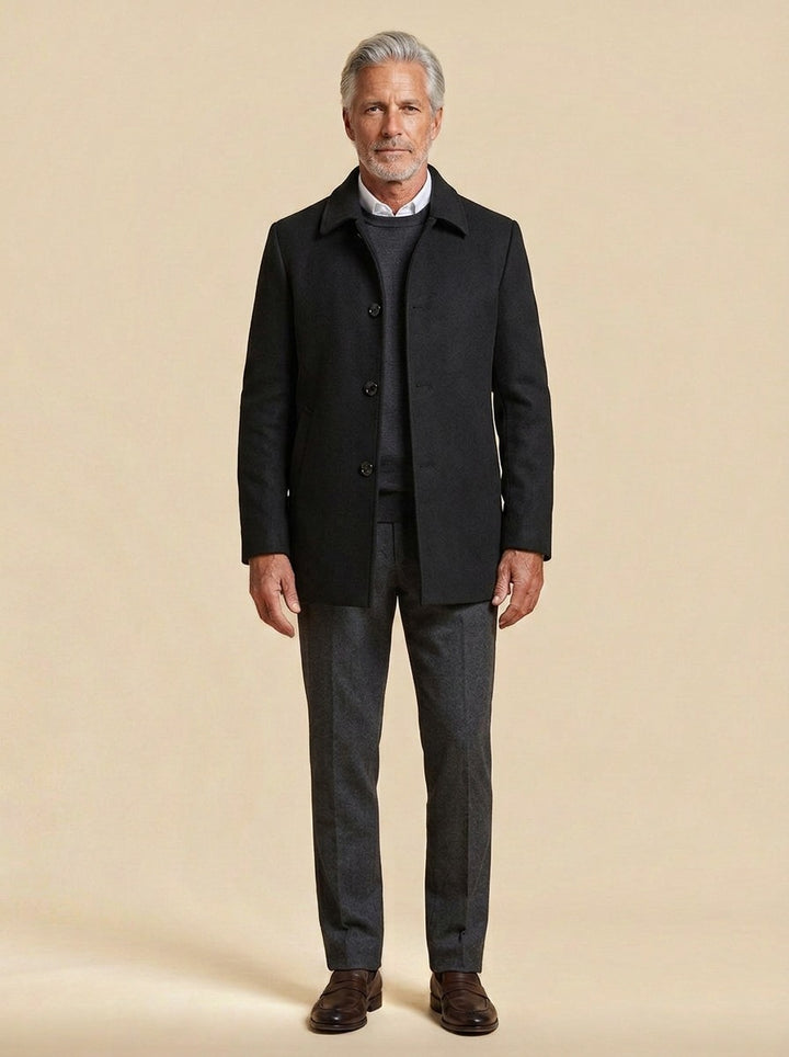 Danforth plush lined car coat in Black, studio, Gentlemens Manor