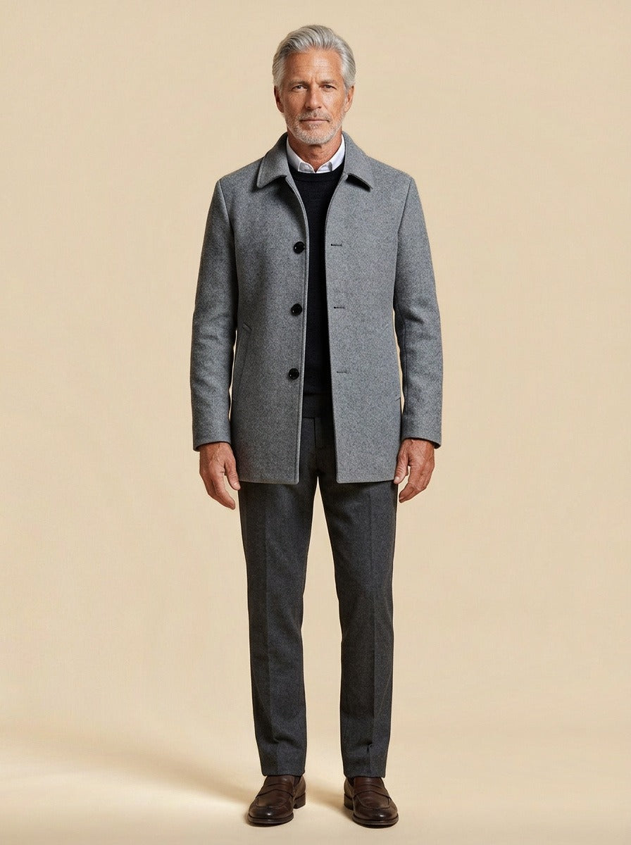 Danforth plush lined car coat in Grey, studio, Gentlemens Manor