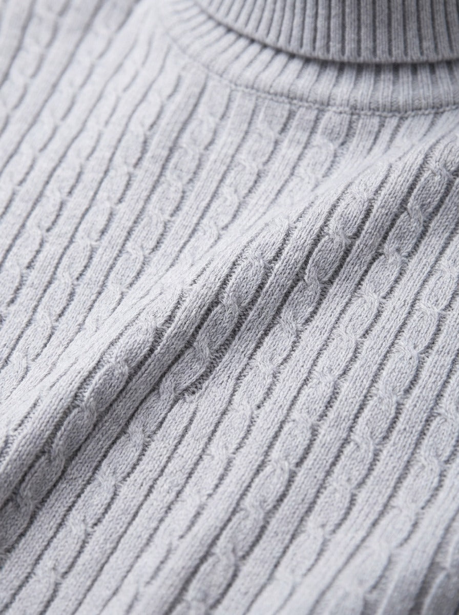 Darrow cable rib turtleneck sweater, fabric close up, Gentlemens Manor