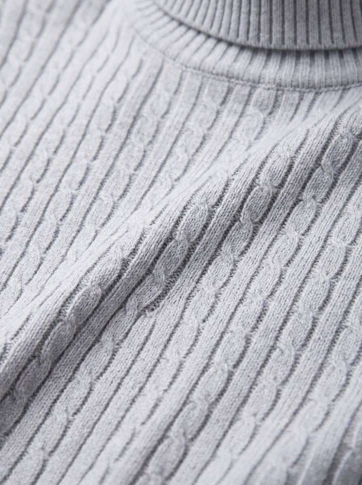 Darrow cable rib turtleneck sweater, fabric close up, Gentlemens Manor