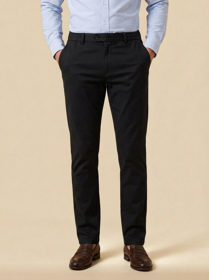 Dashiell elastic waist stretch trousers in Black, studio, Gentlemens Manor