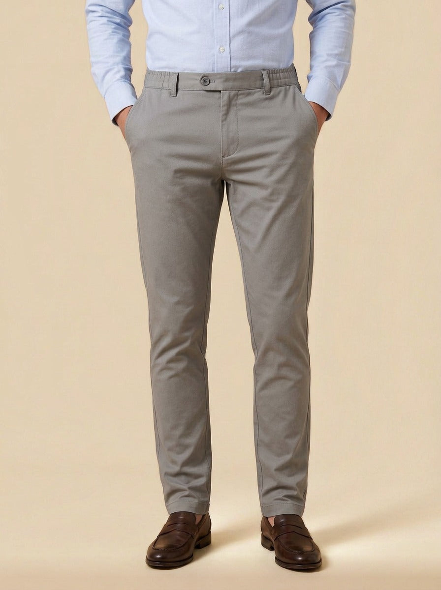Dashiell elastic waist stretch trousers in Grey, studio, Gentlemens Manor