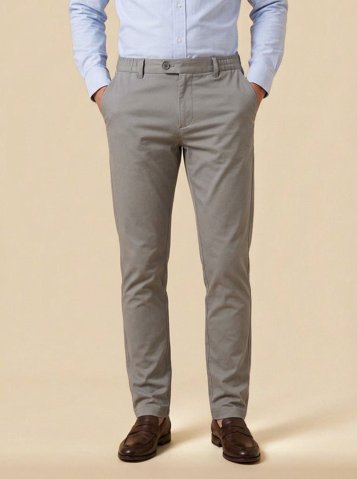 Dashiell elastic waist stretch trousers in Grey, studio, Gentlemens Manor