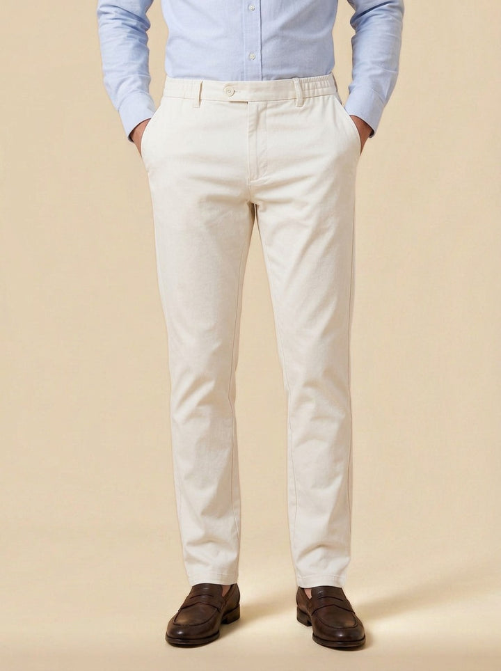 Dashiell elastic waist stretch trousers in White, studio, Gentlemens Manor