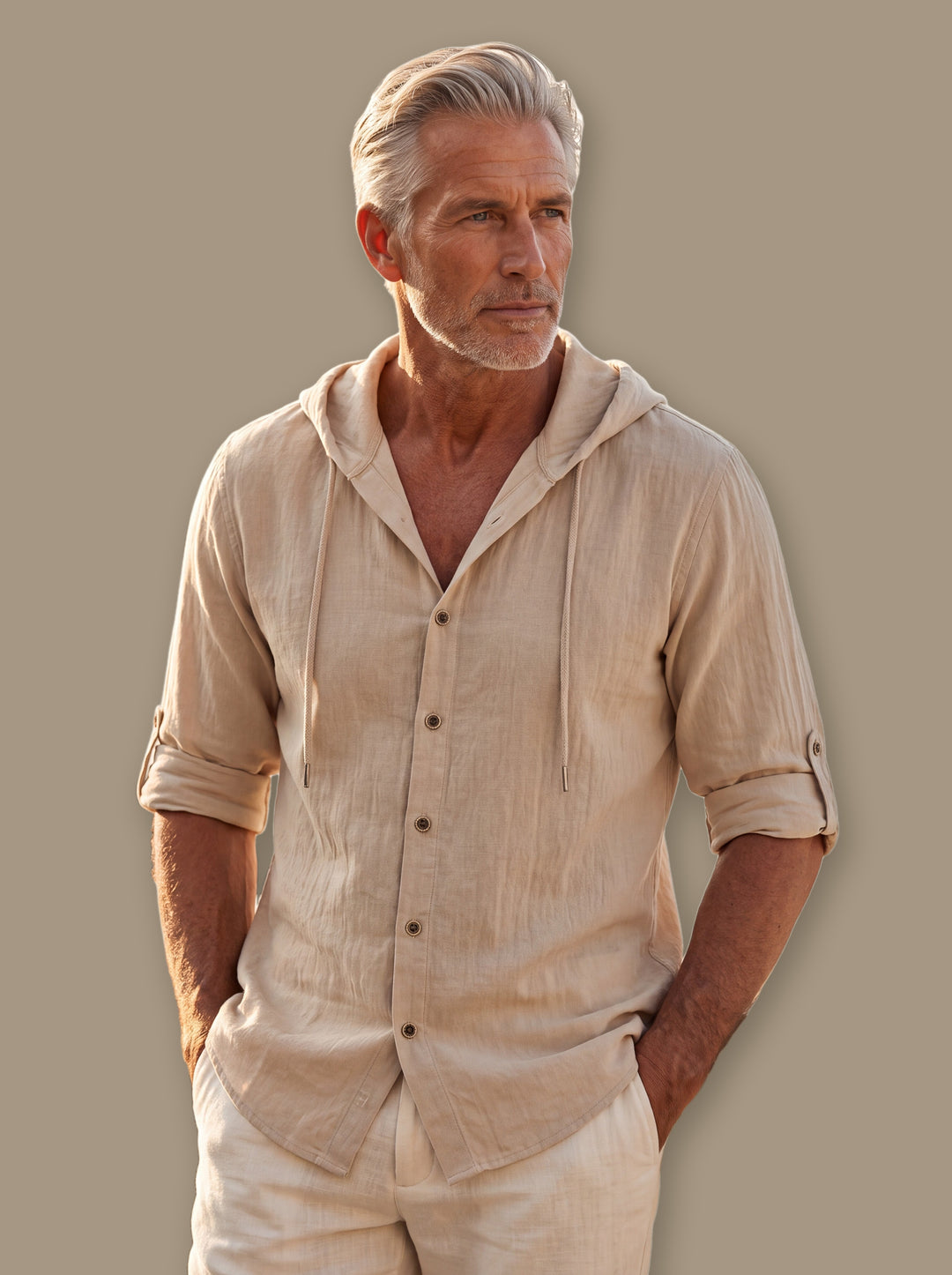 Dawson linen shirt in Sand, studio - Gentlemens Manor