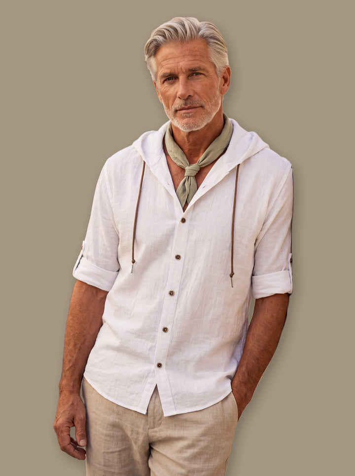 Dawson linen shirt in White, studio - Gentlemens Manor