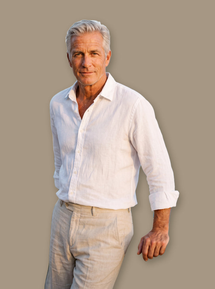 Dean linen shirt in White, studio - Gentlemens Manor