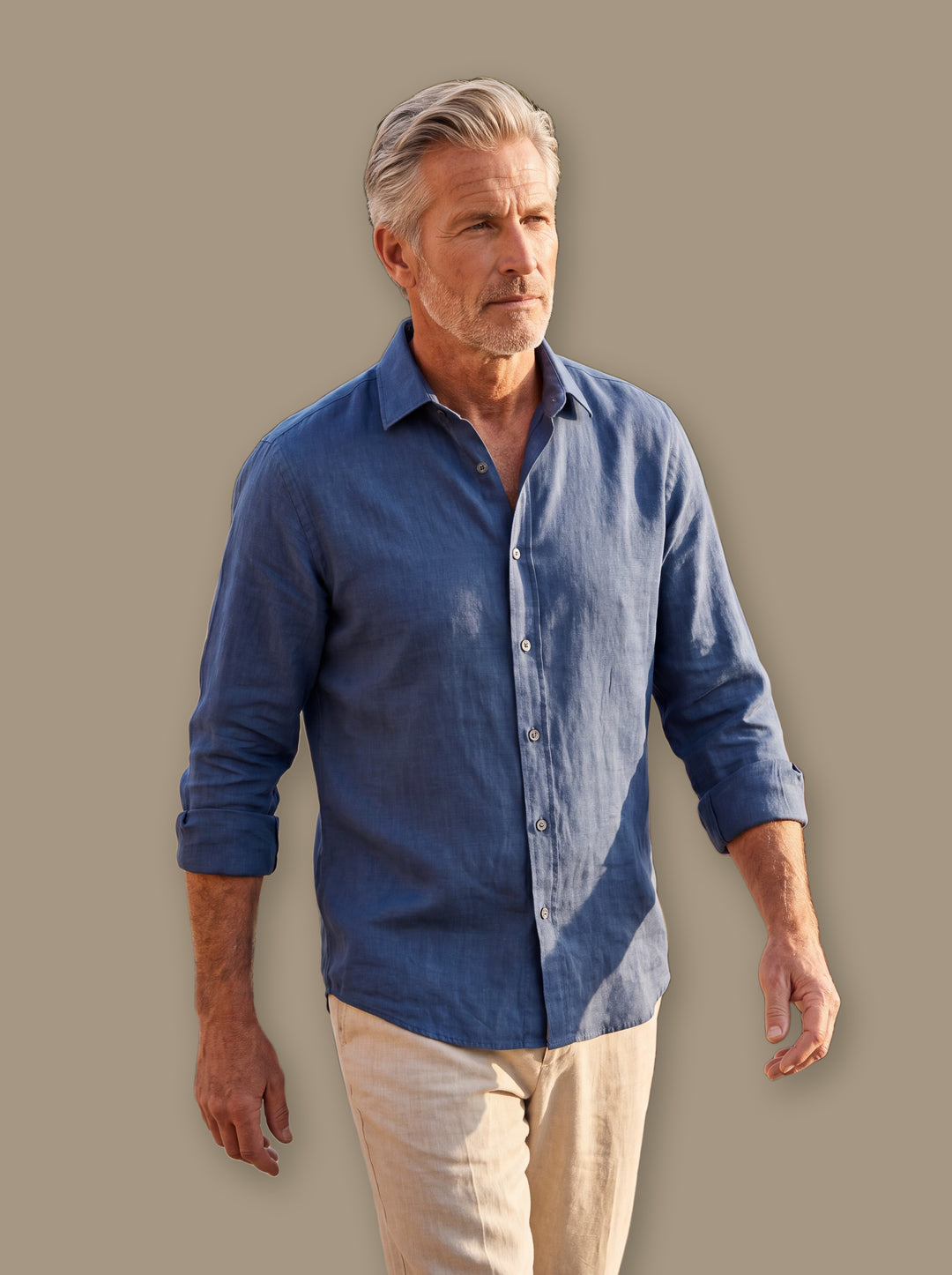 Delmar linen shirt in Navy, studio - Gentlemens Manor