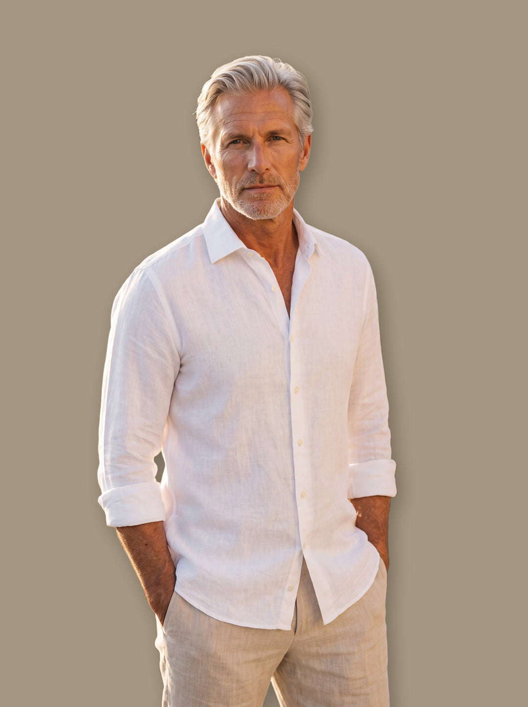 Delmar linen shirt in White, studio - Gentlemens Manor