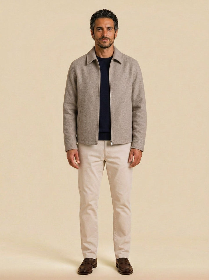 Denham textured zip jacket in Beige, studio, Gentlemens Manor