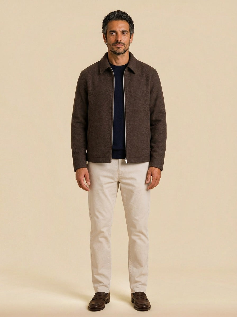 Denham textured zip jacket in Dark Brown, studio, Gentlemens Manor