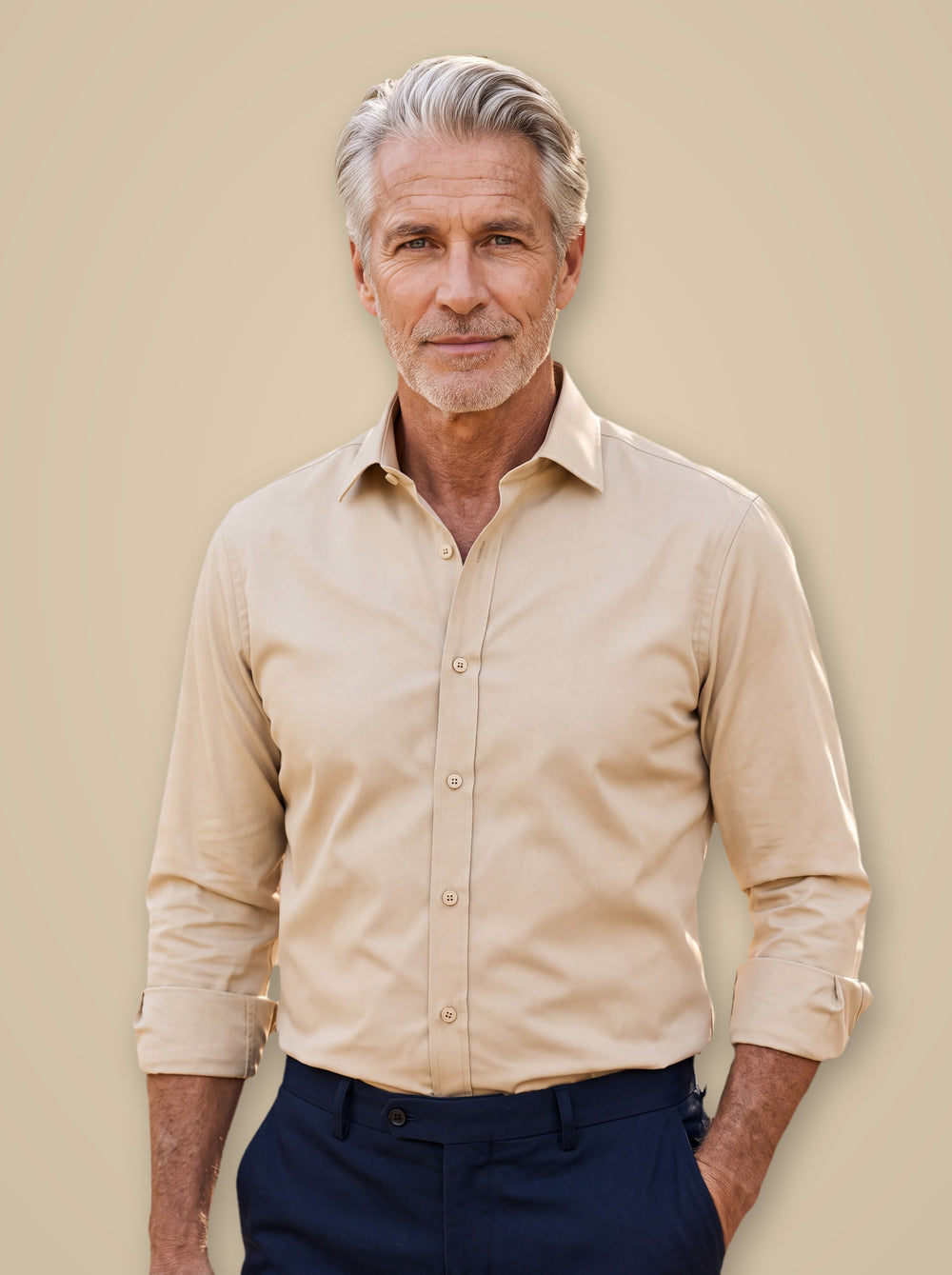 Desmond dress shirt in Beige, studio - Gentlemens Manor