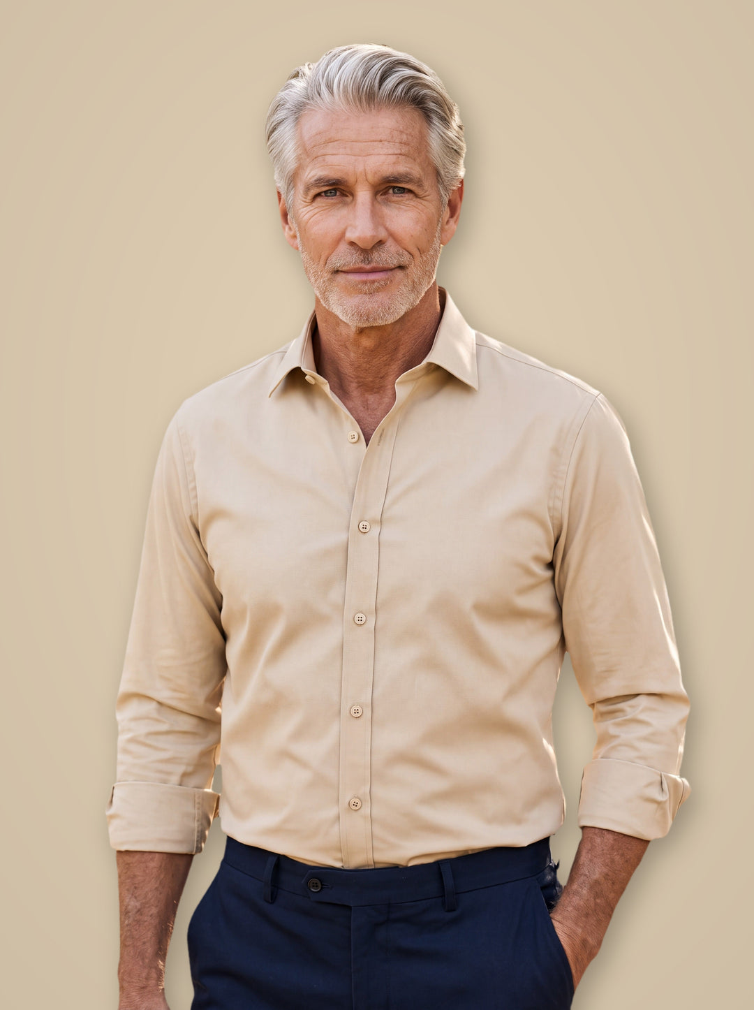 Desmond dress shirt in Beige, studio - Gentlemens Manor