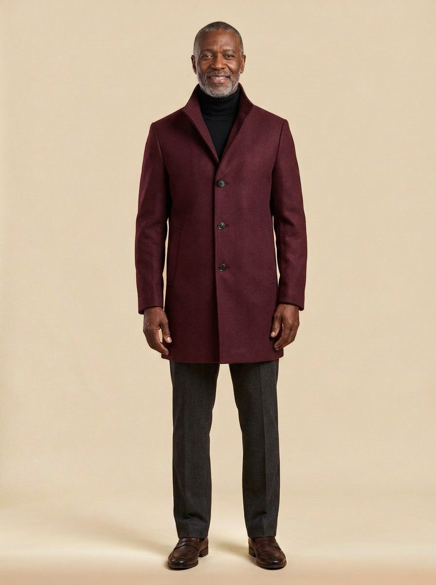 Digby overcoat in Burgundy, studio, Gentlemens Manor