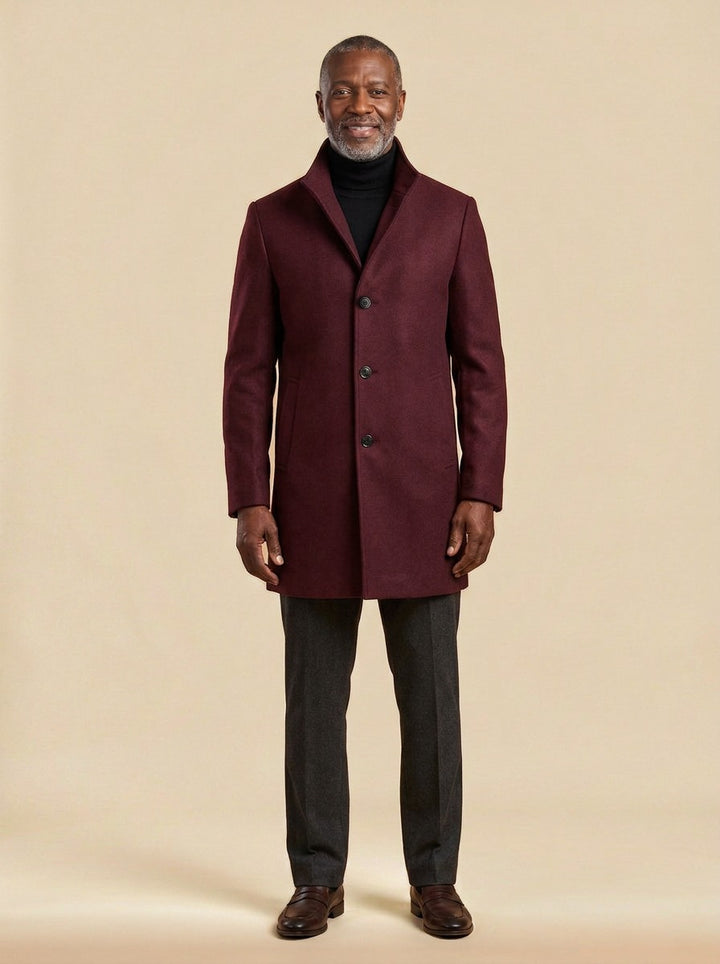 Digby overcoat in Burgundy, studio, Gentlemens Manor