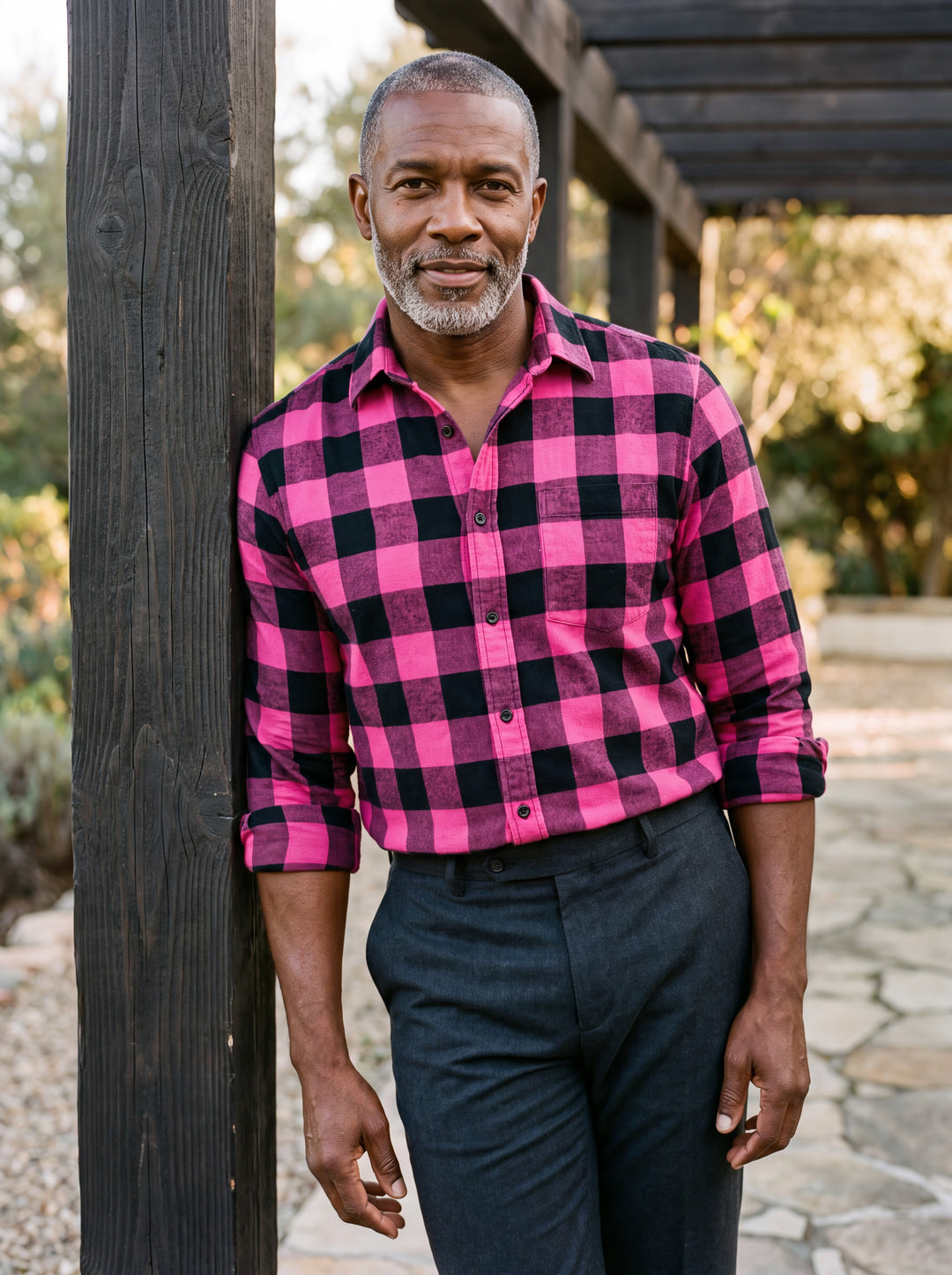 Dominic shirt in Pink, worn by a model in a Mediterranean setting - Gentlemens Manor lifestyle