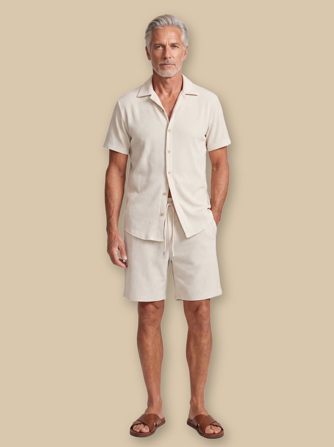 Donovan shirt and shorts set in Beige, studio - Gentlemens Manor