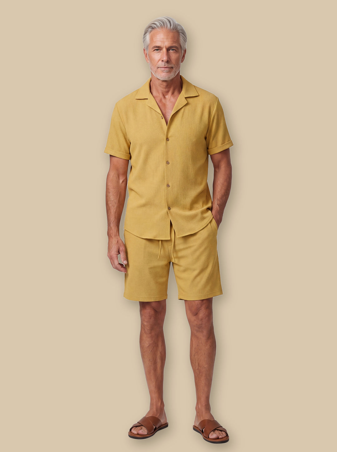 Donovan shirt and shorts set in Mustard, studio - Gentlemens Manor