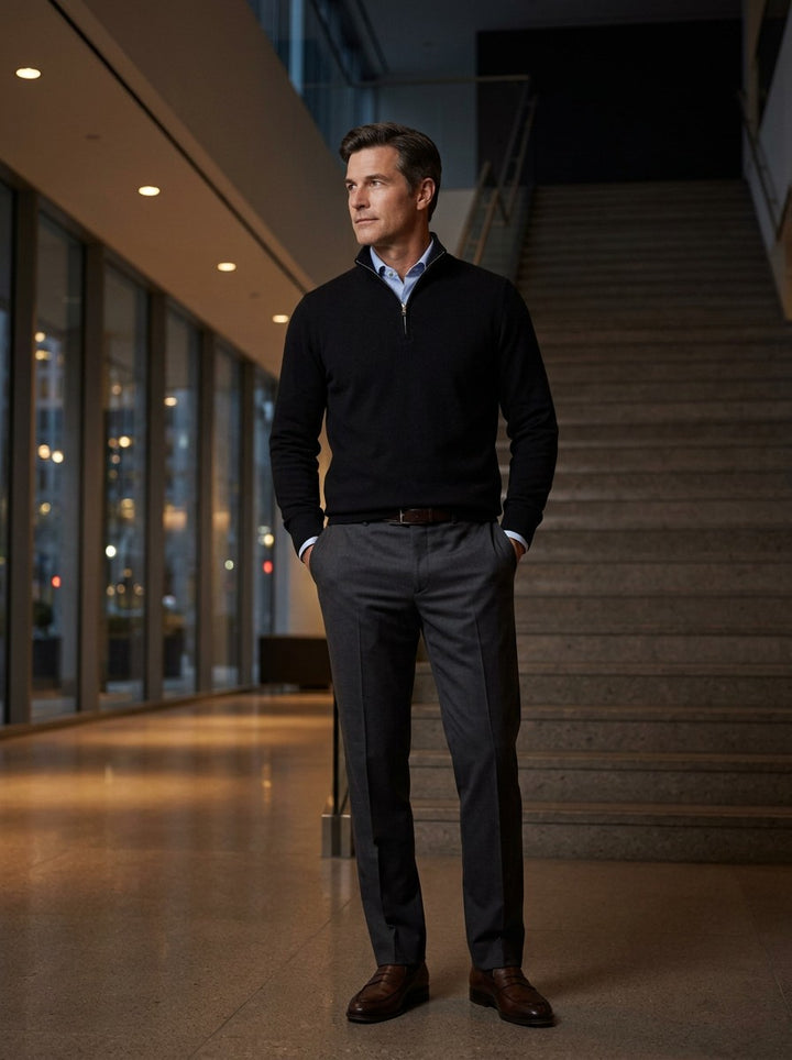 Dorsey mock neck sweater in Black, lifestyle, Gentlemens Manor