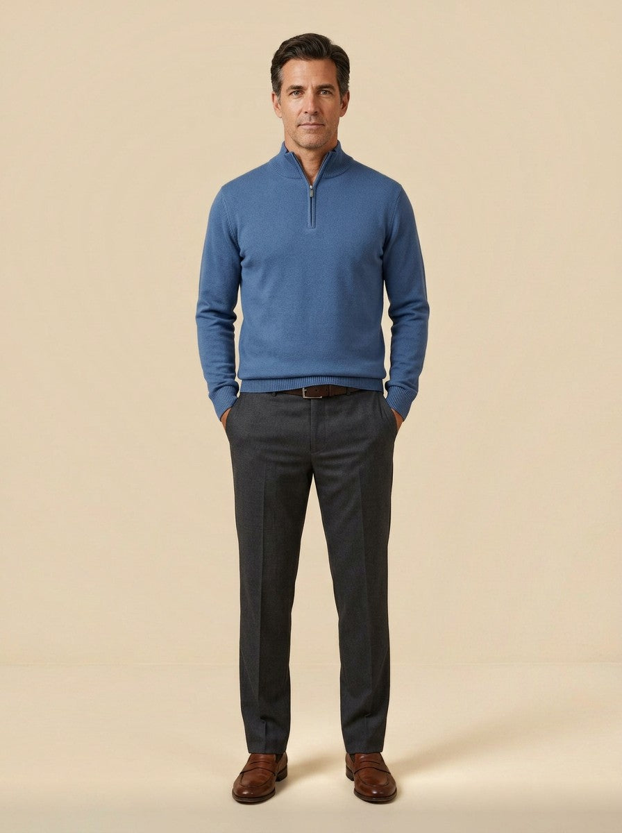 Dorsey mock neck sweater in Blue, studio, Gentlemens Manor