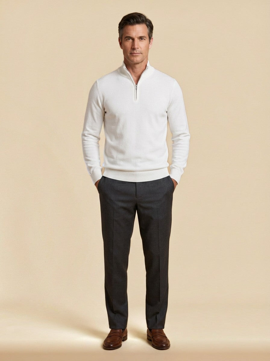 Dorsey mock neck sweater in White, studio, Gentlemens Manor