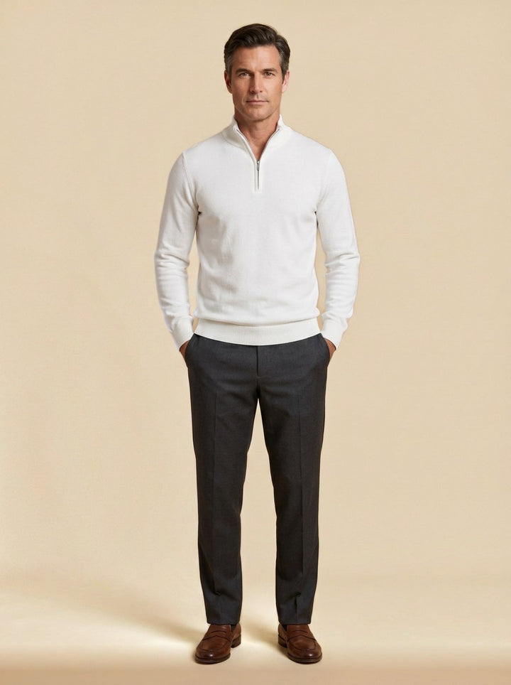 Dorsey mock neck sweater in White, studio, Gentlemens Manor