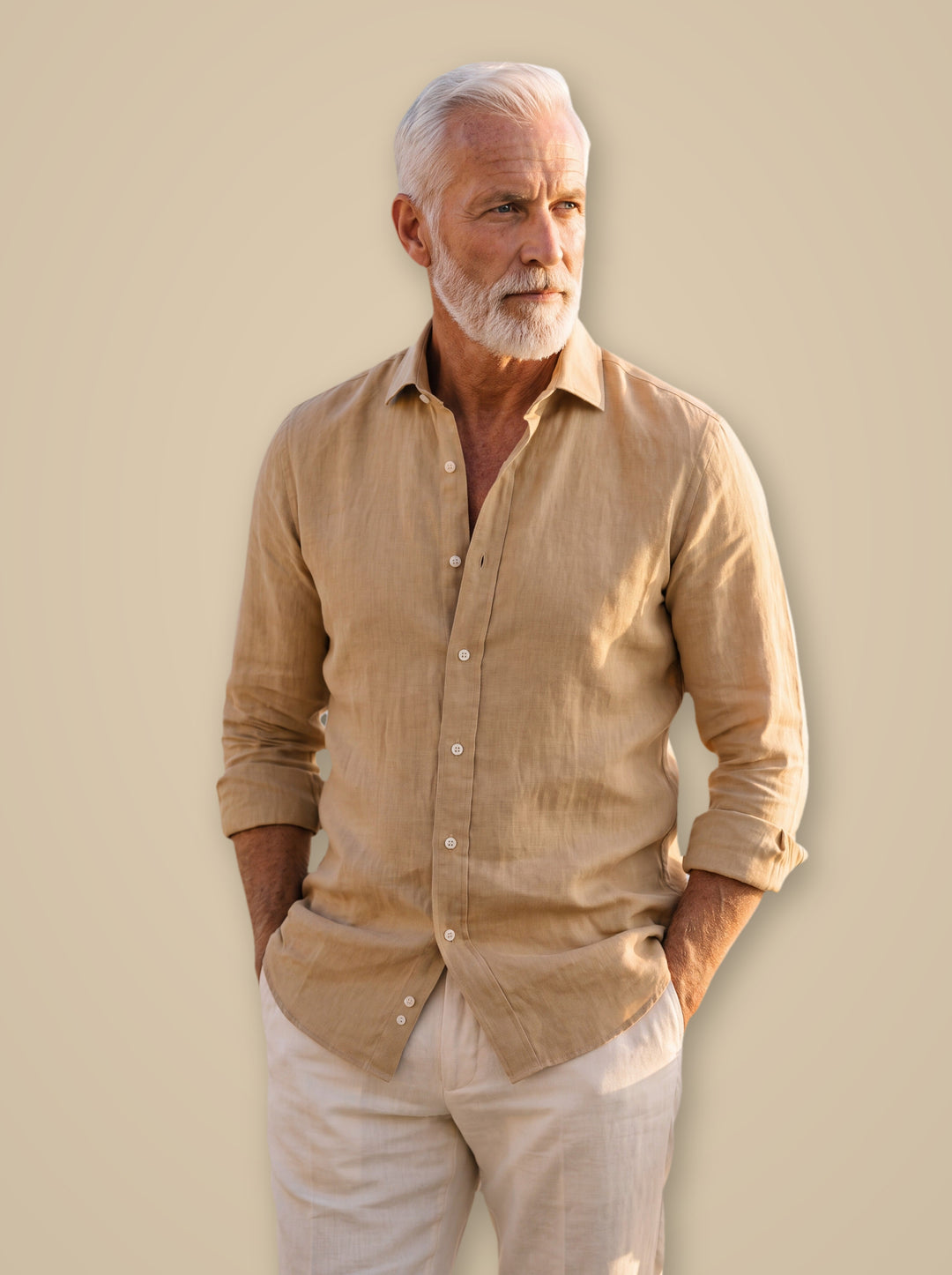 Doyle dress shirt in Beige, studio - Gentlemens Manor