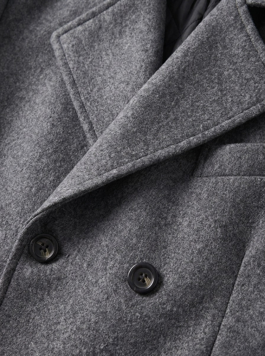 Driscoll double breasted peacoat, fabric close up, Gentlemens Manor