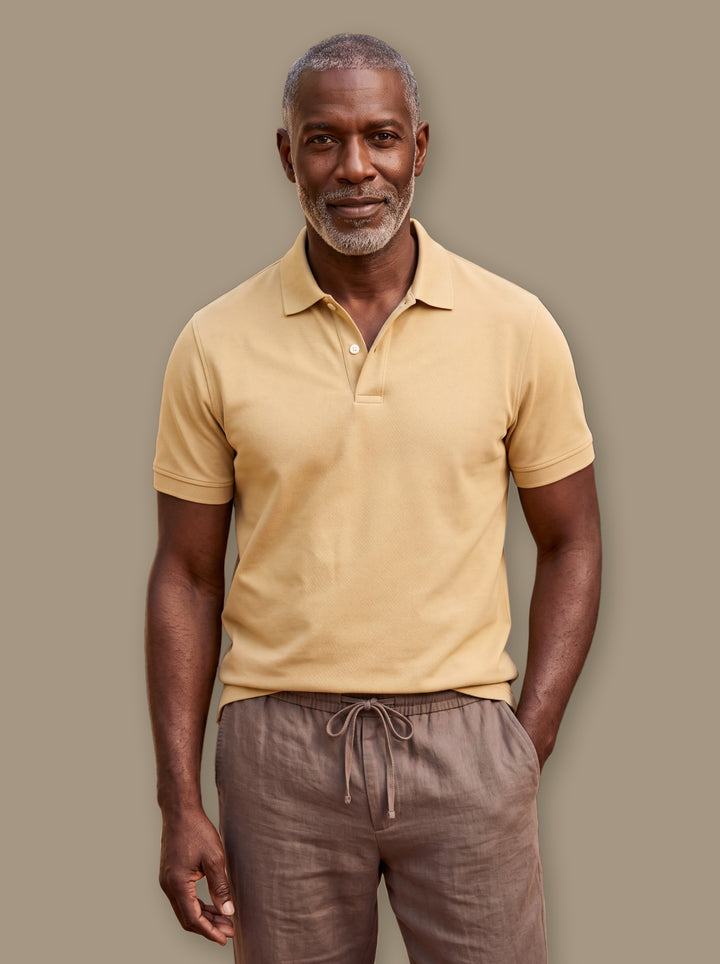 Dudley polo shirt in Mustard, studio - Gentlemens Manor