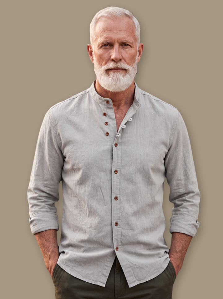 Duncan casual shirt in Light Grey, studio - Gentlemens Manor